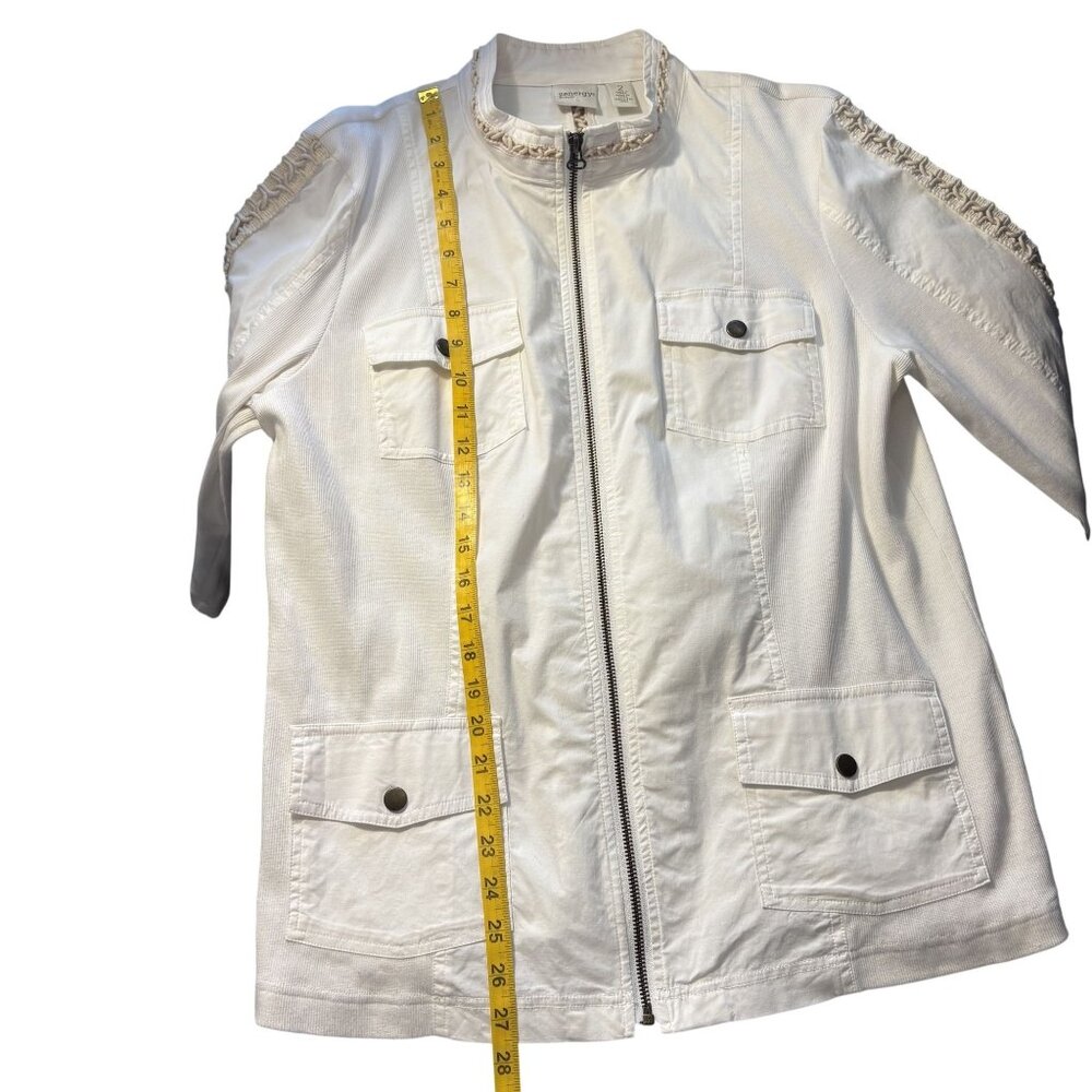 Chicos Zenergy White Zip-Up Jacket With Crochet Trim Chicos Size 2 - Picture 7 of 14